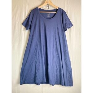 Wool&  Maggie Swing Dress Navy Blue Merino Wool Blend Short Sleeve Pockets 1X